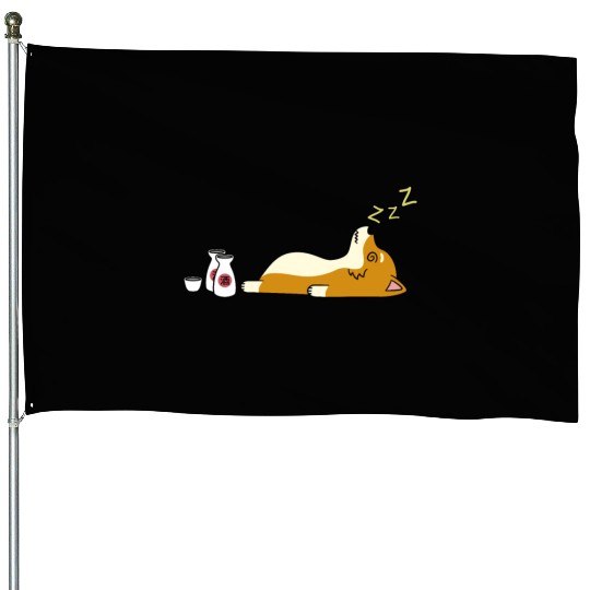 Shiba Inu Sake Drunk House Flags