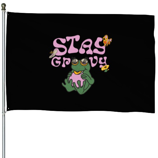 Stay Grvy - Pink Dark Green Typecentric House Flags