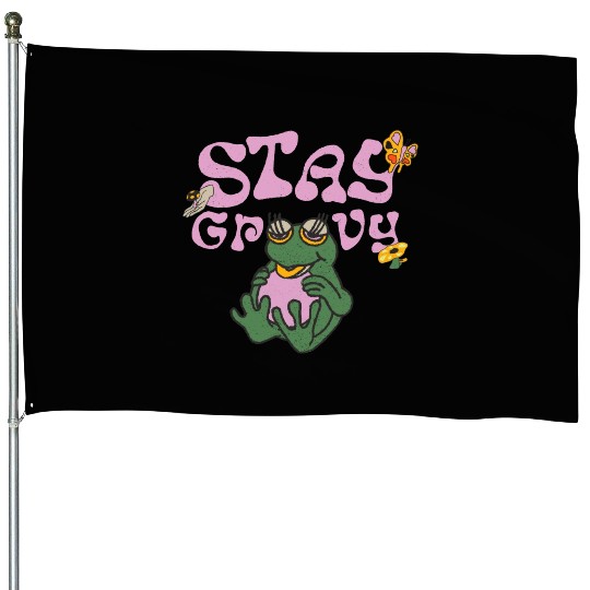 Stay Grvy - Pink Dark Green Typecentric House Flags