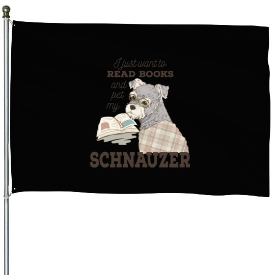 Schnauzer Cartoon Book Lover Gift House Flags