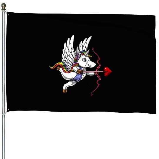 Unicorn Cupid House Flags