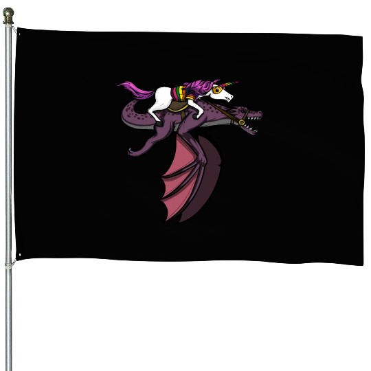 Unicorn Riding Dragon House Flags