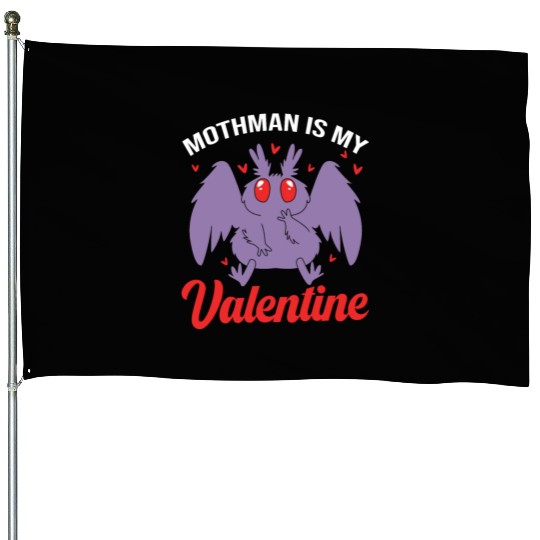Funny Valentines Day Cryptid Cute Mothman House Flags