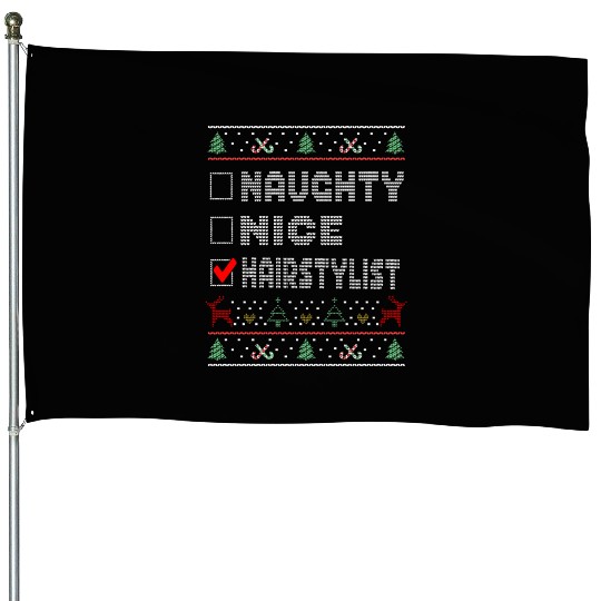 Naughty Nice Hairstylist, Matching Christmas House Flags
