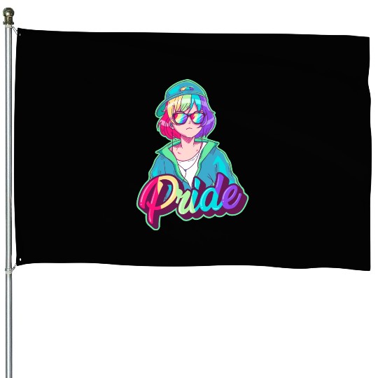 Gay Pride Anime Girl Hip Hop Rainbow Gay Flag LGBT House Flags