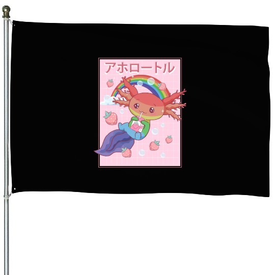 Kawaii Axolotl Strawberry Milk Gay Pride House Flags