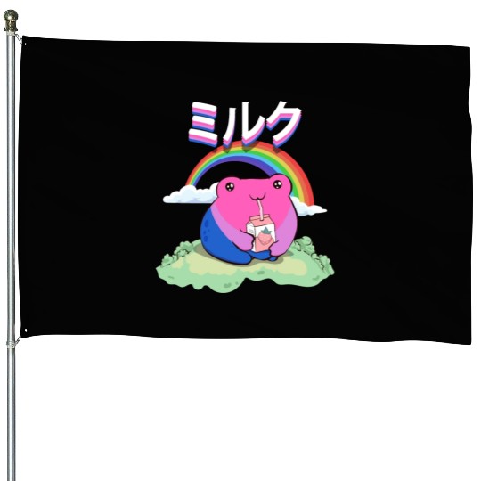 Kawaii Frog Strawberry Milk Bisexual Pride Flag House Flags