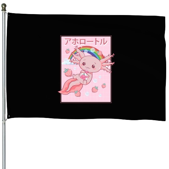Kawaii Axolotl Strawberry Milk House Flags