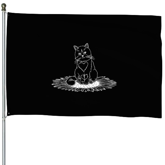Cat Sunflower Cat Owner Cute Cat Lover I Sunflower House Flags