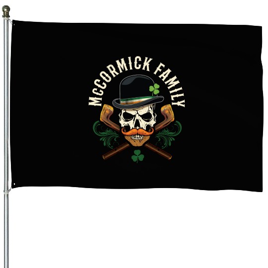 McCormick Family Irish Skull with Shillelagh and House Flags