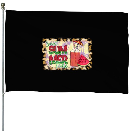 A220425 12 Sweet Summer Time Watermelon Leopard House Flags