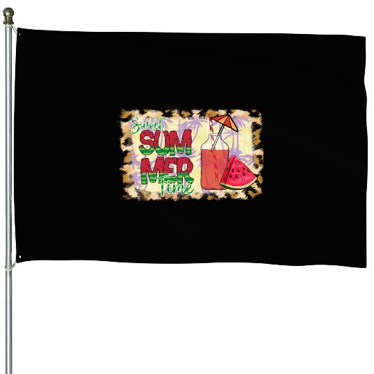 A220425 12 Sweet Summer Time Watermelon Leopard House Flags