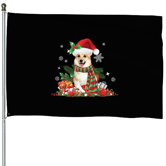 Christmas themed Corgi dog House Flags