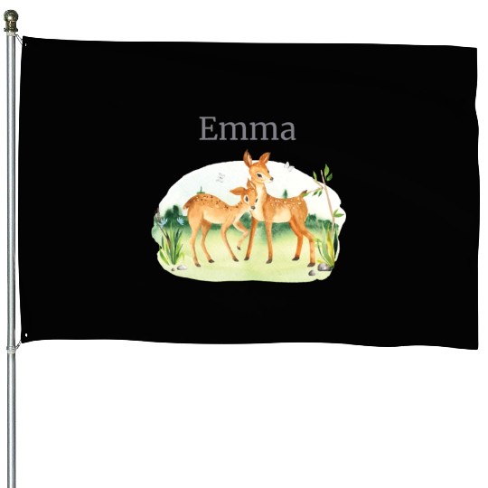 Forest Animal Deer Flowers Name Emma House Flags