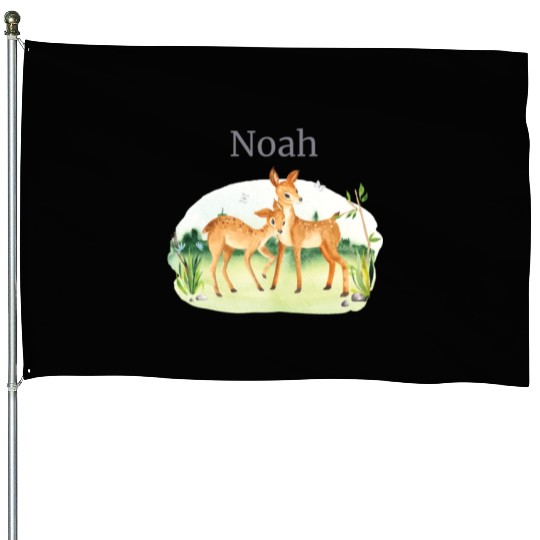 Forest Animal Deer Flowers Name Noah House Flags