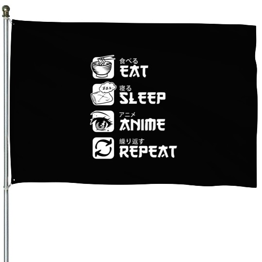 Eat Sleep Anime Repeat Japan Manga House Flags