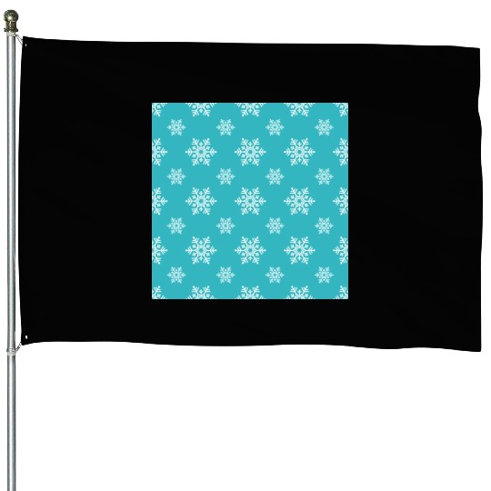 Decorative Teal Snowflakes Pattern House Flags