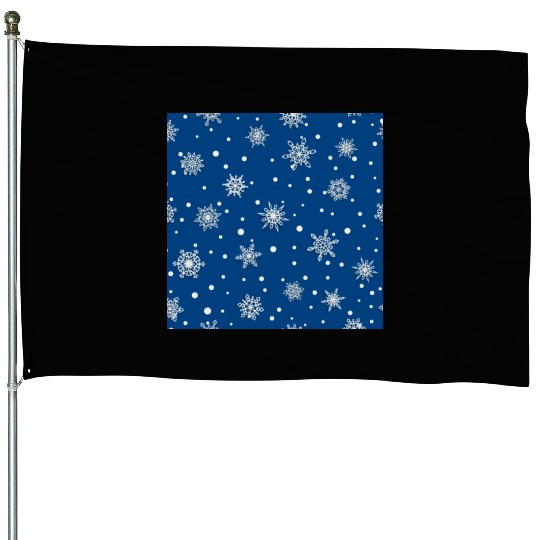 Modern Navy Blue Snowflakes Pattern House Flags