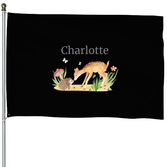 Forest Animal Deer Hedgehog Flowers Name Charlotte House Flags