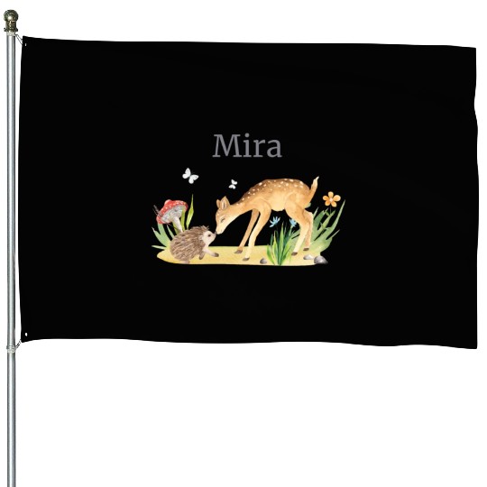 Forest Animal Deer Hedgehog Flowers Name Mira House Flags