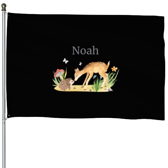 Forest Animal Deer Hedgehog Flowers Name Noah House Flags