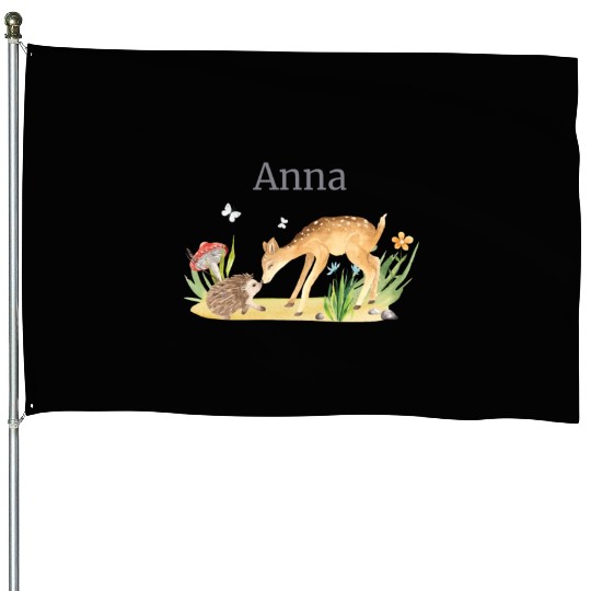 Forest Animal Deer Hedgehog Flowers Name Anna House Flags