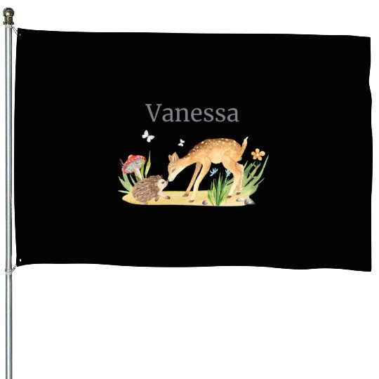 Forest Animal Deer Hedgehog Flowers Name Vanessa House Flags