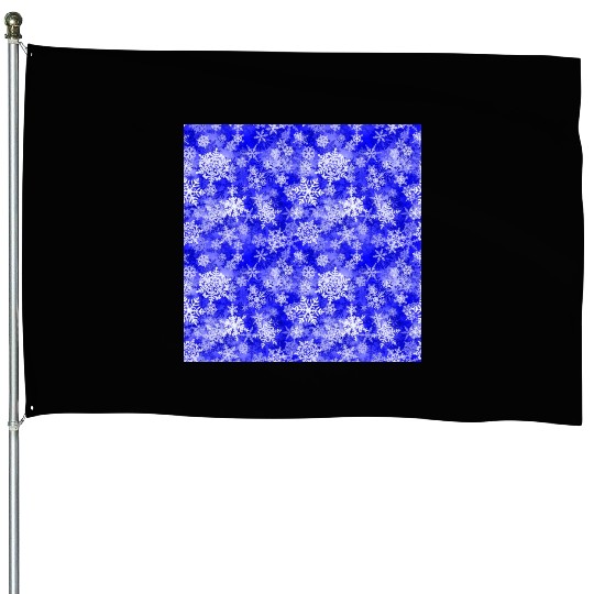 Navy Blue White Snowflakes Pattern House Flags
