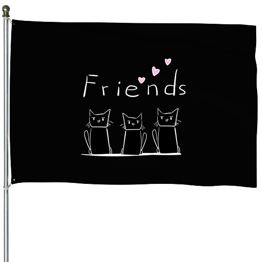 Friends three cats animals animal House Flags