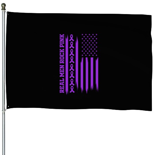 American Flag Real Men Rock Breast Cancer House Flags