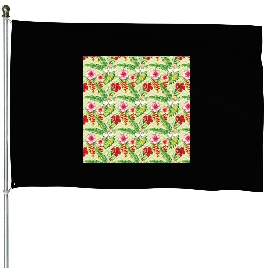 Illustration hibiscus palm leaves House Flags