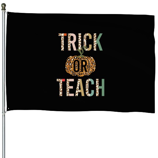 Trick Or Teach Leopard Print Halloween House Flags