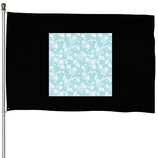 Teal Snowflakes Pattern House Flags
