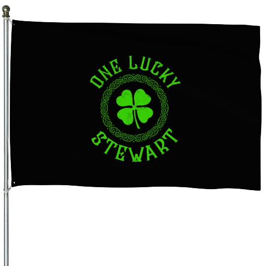 One Lucky Stewart Irish Family Four Leaf Clover House Flags