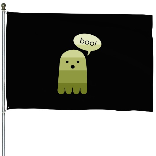 Olive Green Boo Ghost Halloween House Flags
