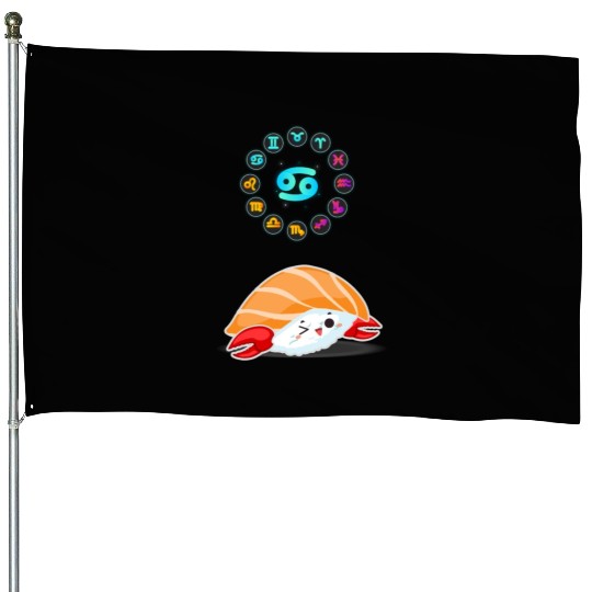 Japanese Sushi Funny Cancer Zodiac Sushi Lover Pun House Flags