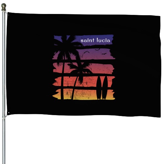 Cool Saint Lucia Surfing Fan Beach Palm Tree House Flags