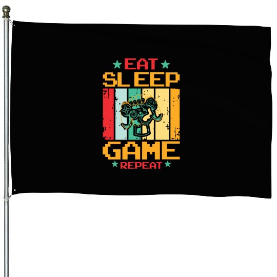 Eat Sleep Game Repeat | Video Game Console Gaming House Flags