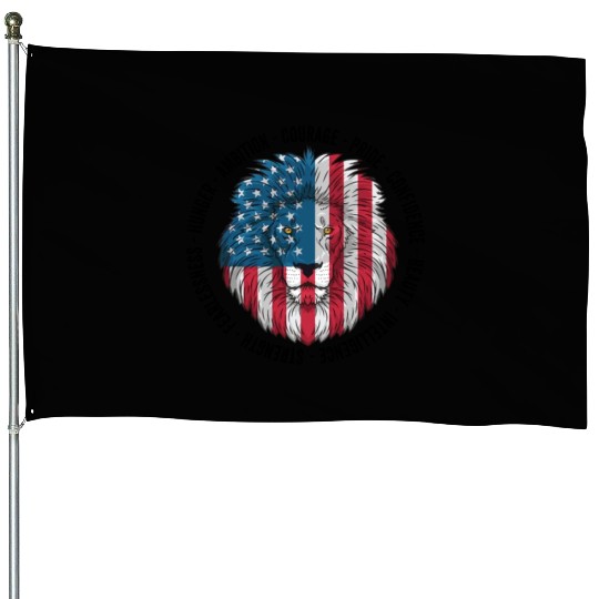 Patriotic Lion American Flag 4th Of July Leo Born House Flags
