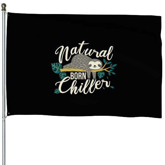 Funny lazy sloth day sleep relax design men women House Flags