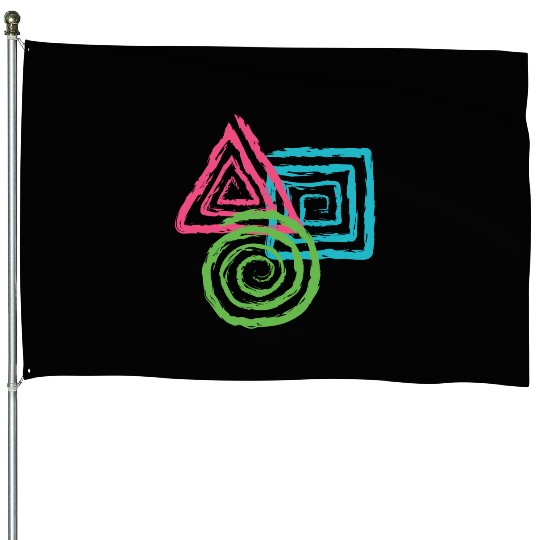 Geometric Shapes. Square, Triangle, Circle Spirals House Flags