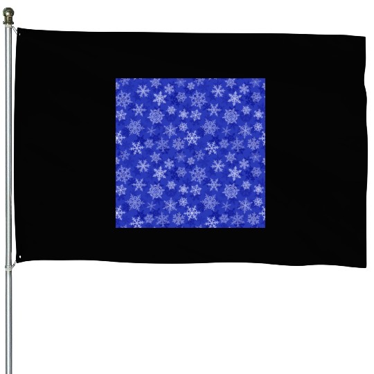 Pretty Navy Blue Snowflakes Pattern House Flags