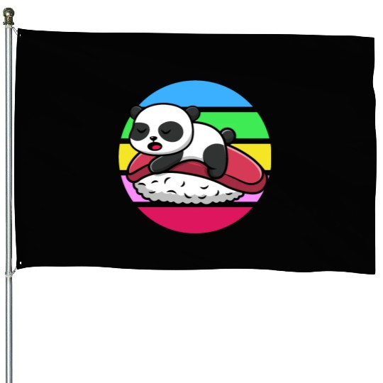 Panda Sleeps On Sushi House Flags