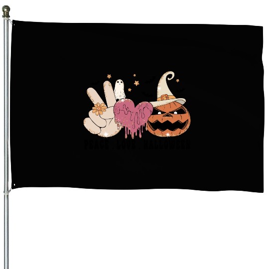 Peace Love Halloween House Flags