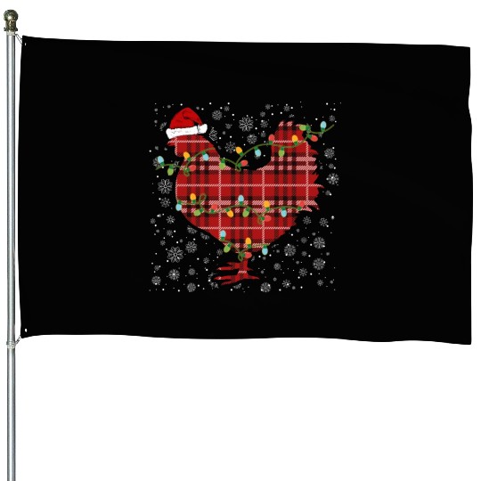 Buffalo Plaid Chicken Christmas House Flags