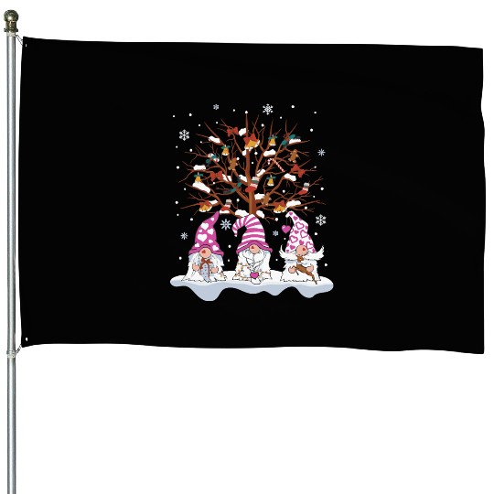 Three Nordic Gnomes Winter Christmas Swedish Elves House Flags