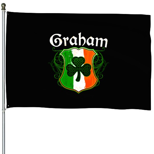 Graham Irish Surname Ireland Flag Shield Shamrock House Flags