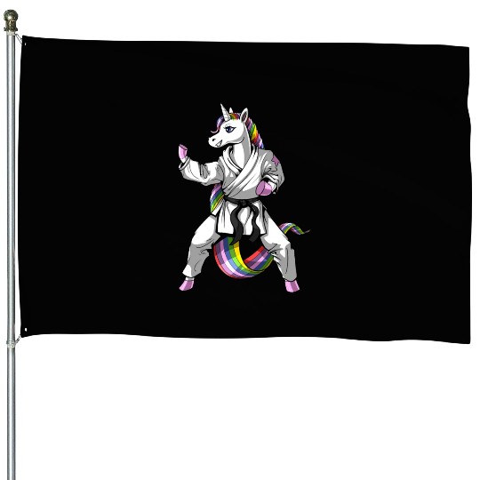 Unicorn Karate Girl House Flags