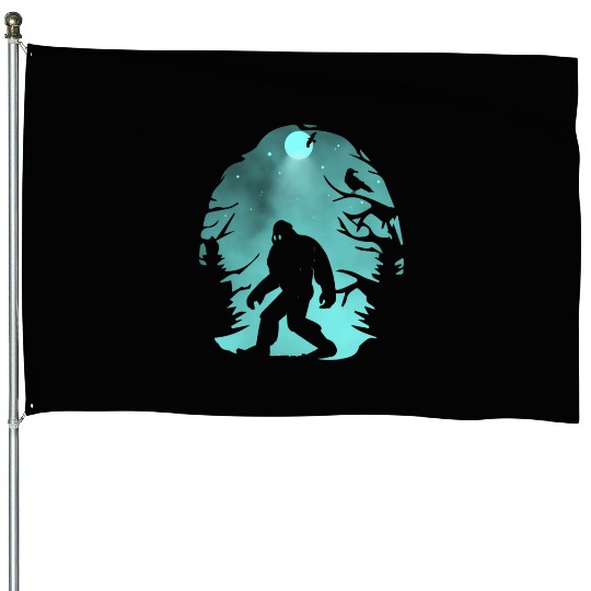 Funny bigfoot in the forest House Flags