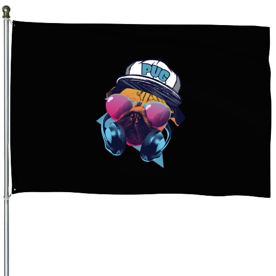 Dog Breed Pug Hip-hop Headphone Dog Breed House Flags